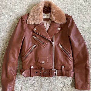 THE ARRIVALS RARE Moto Leather Belted Jacket with Fur Insulated